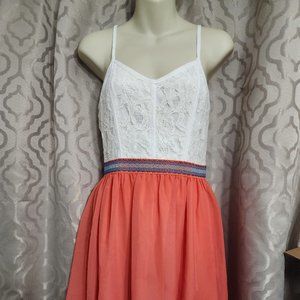 Speechless Orange and white lace Embroidered Spaghetti Strap Tank Midi Dress